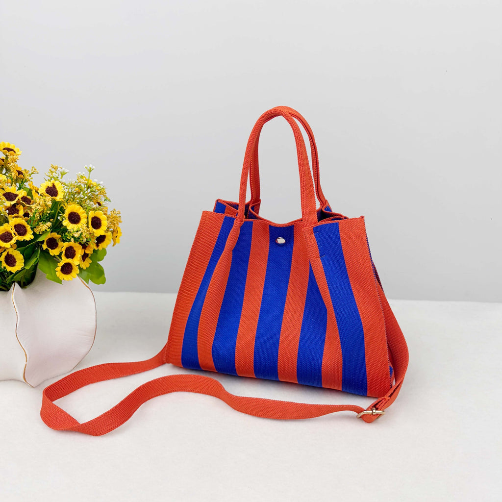 Casual Striped Adjustable Shoulder Strap Tote Bag