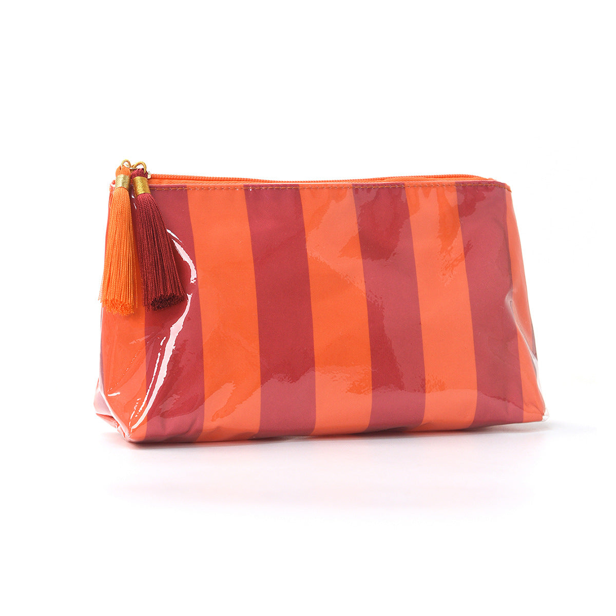 PVC Striped Tassel Zipper Waterproof Travel Cosmetic Bag
