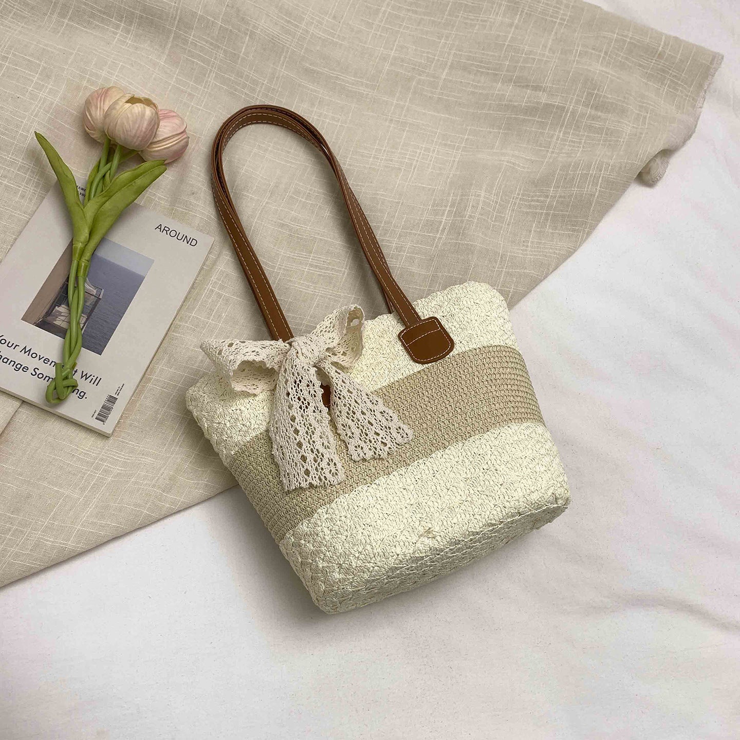 Women Artistic Fresh Woven 2026 Spring New Casual Handbag Tote Bag