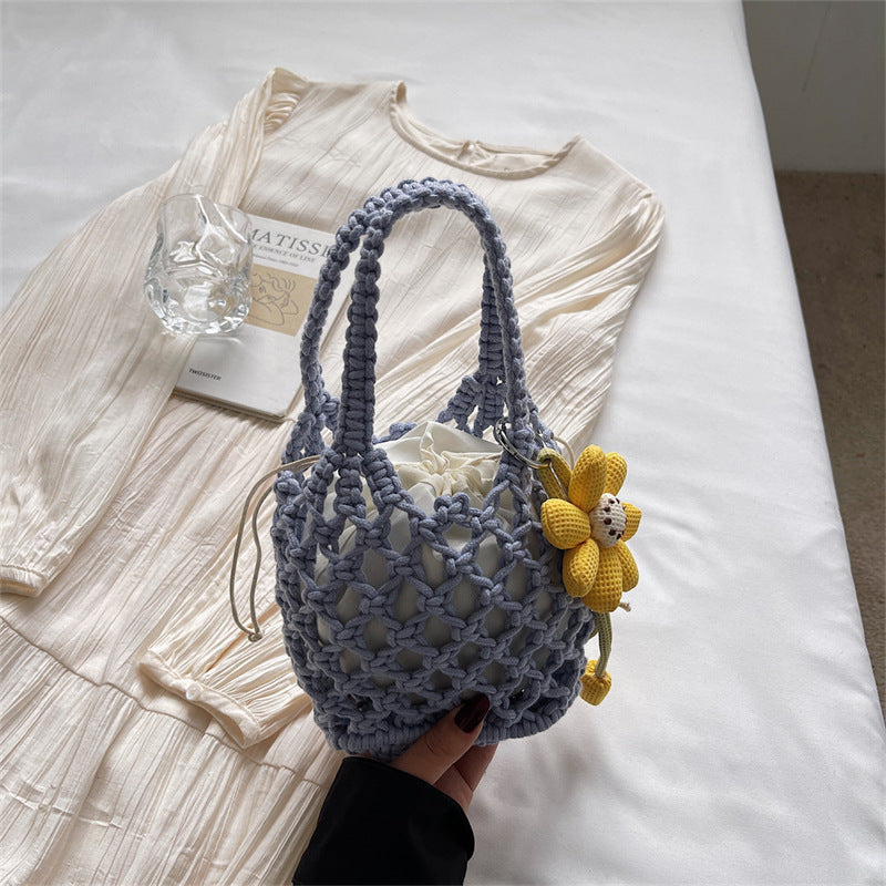 2026 Spring New Unique Handmade Woven Mesh Mini Bucket Korean Lazy Bag