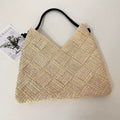 Women Casual Hollow Cotton Woven Shoulder Bag, Portable Straw Beach Vacation Bag