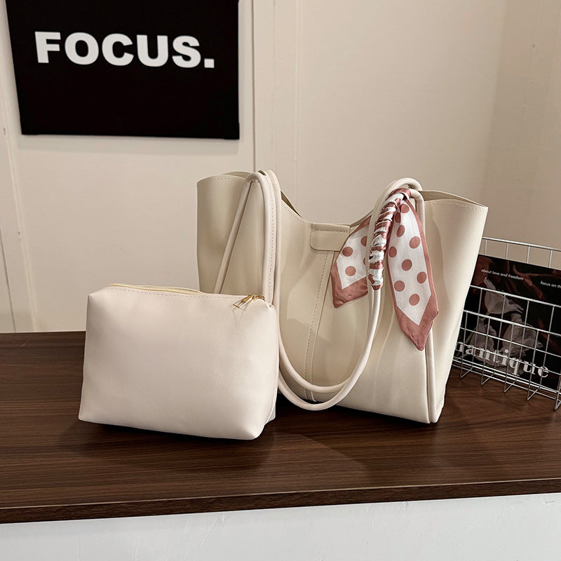 Scarf Detail PU Leather Magnetic Snap Tote Bag
