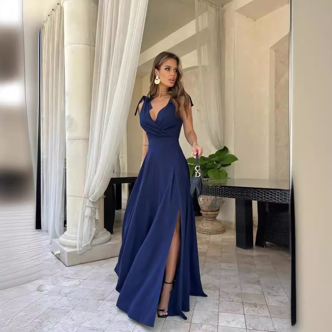 Women Solid Color Extended Evening Dress