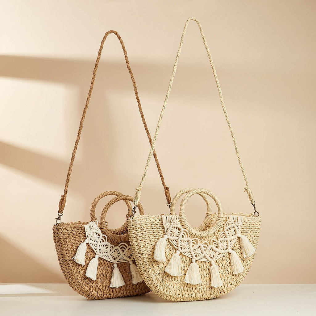 Half-Moon Straw Woven Large Capacity Crossbody Bag