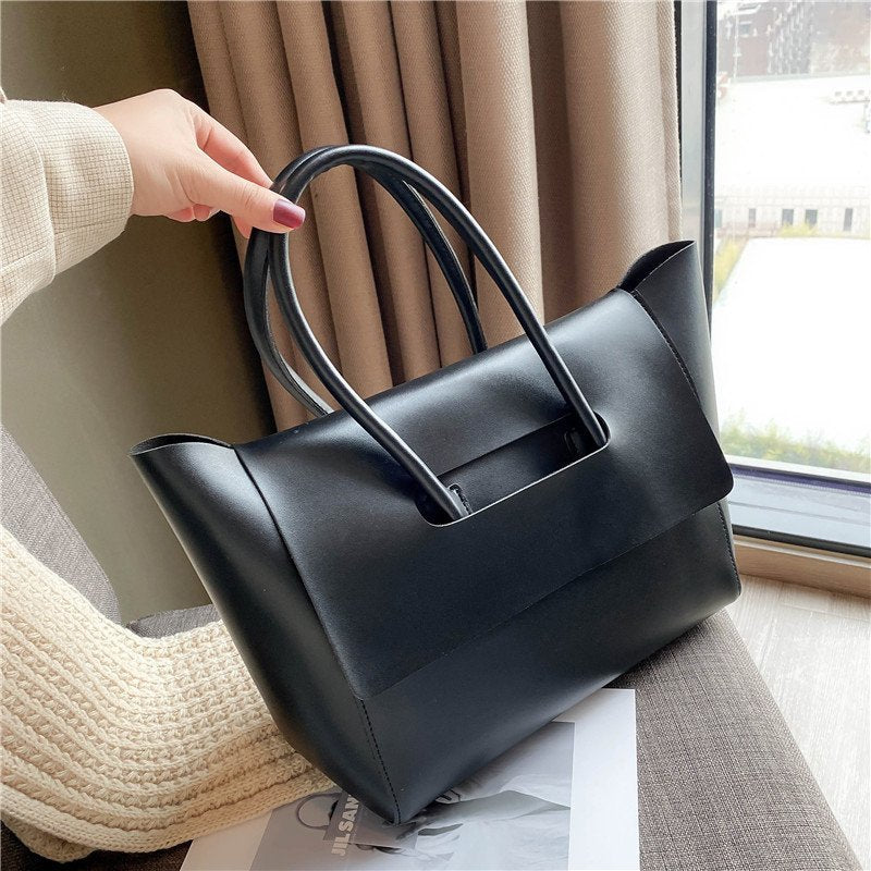 Minimalist Vegan Leather Large Top Handle Work Tote Bag