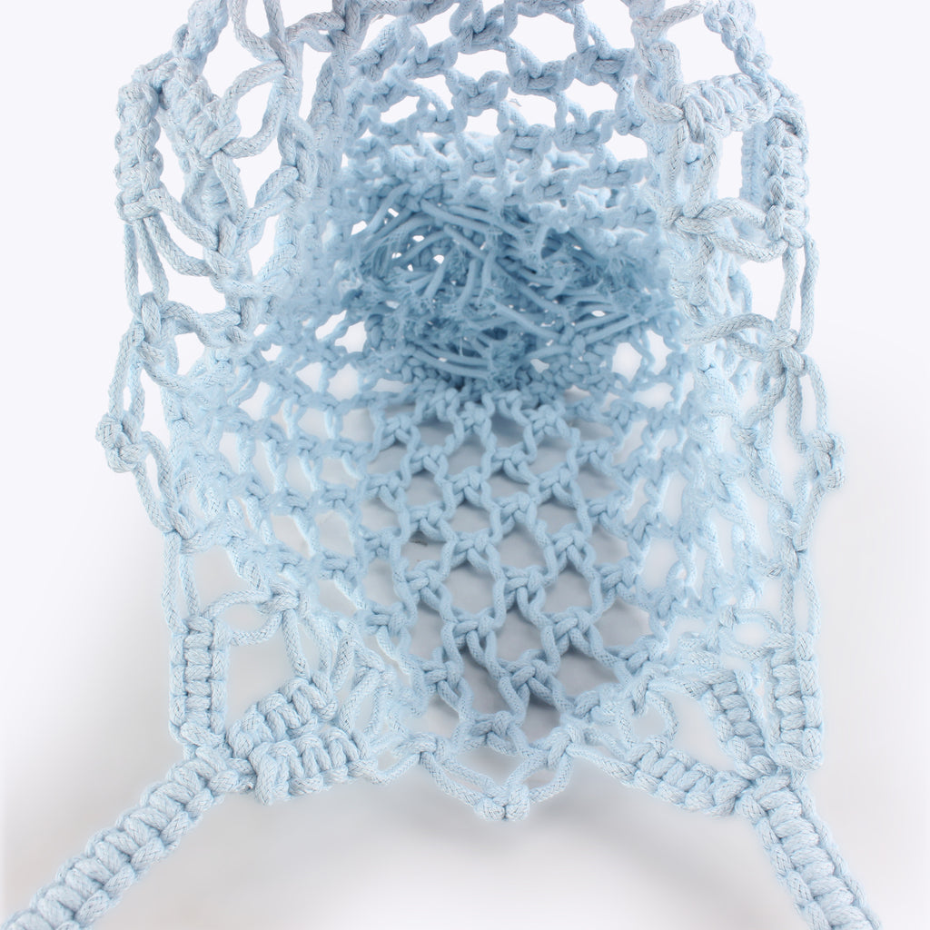 Blue Boho Openwork Cotton Rope Crochet Shoulder Bag