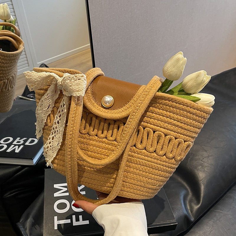Hand-Woven Straw Beach Shoulder Bag