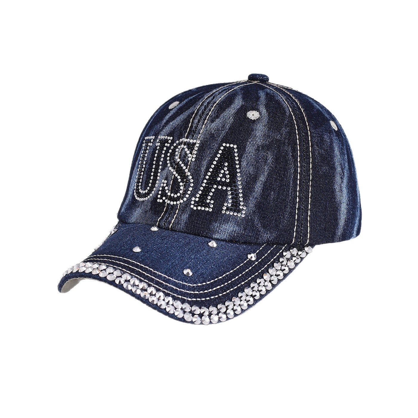 Women's Handmade Rhinestone Denim Baseball Cap