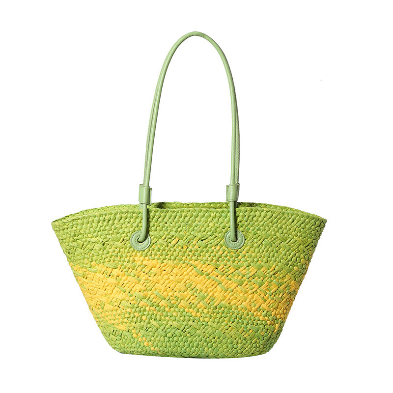 Colorful Large Straw Minimalist Handheld Natural Hollow Woven Beach Bag