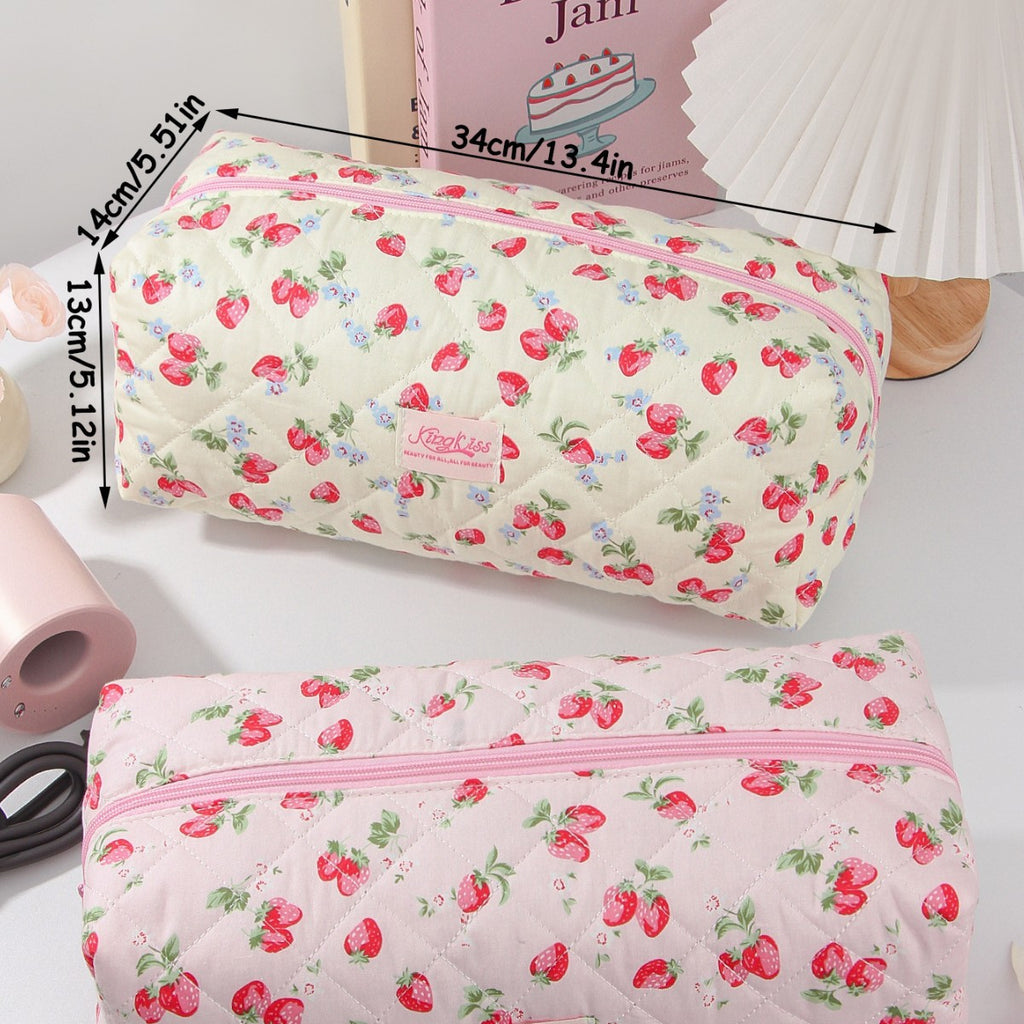 Large-Capacity Strawberry Printed Toiletry Bag
