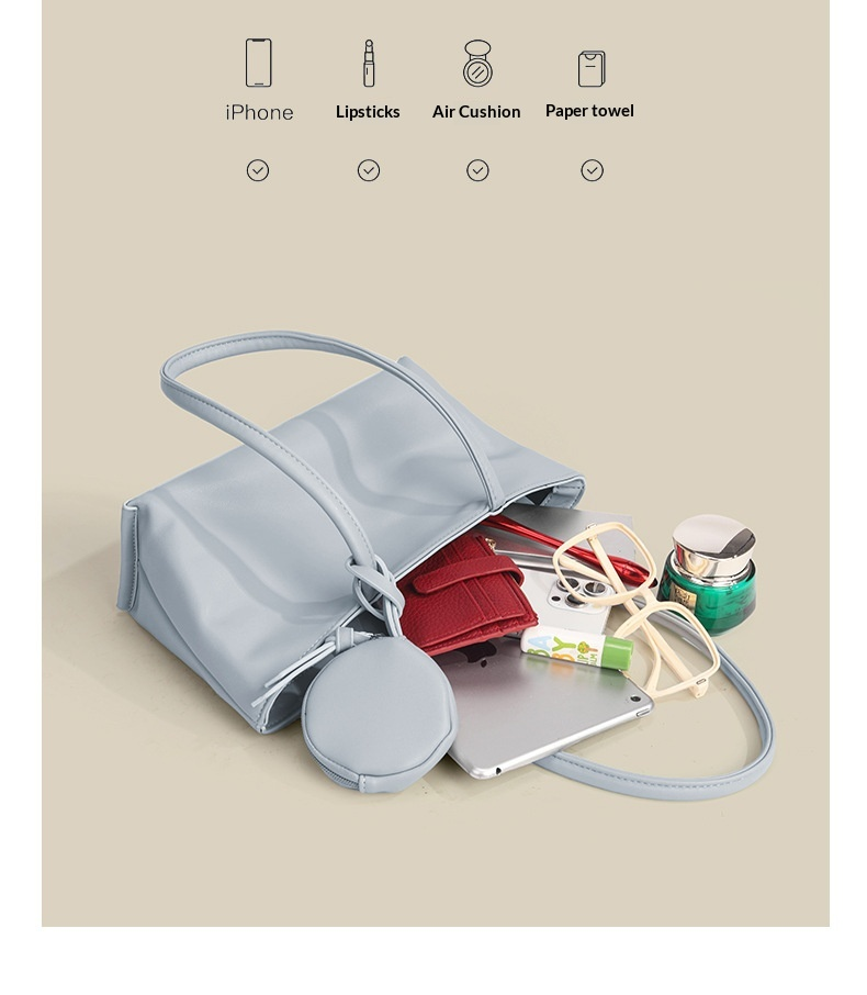 Minimalist PU Leather Shoulder Tote Bag with Coin Pouch