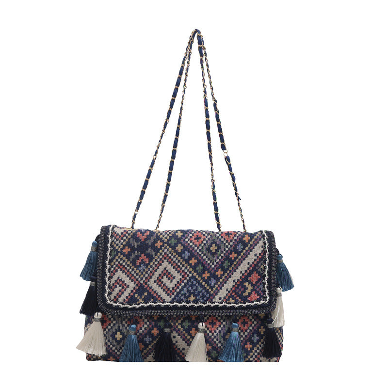Ethnic Style Retro Chain Tassel Crossbody Bag