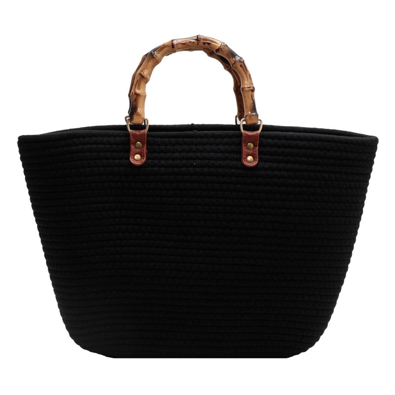 Woven Spliced Single Shoulder Large Capacity Beach Tote Bag