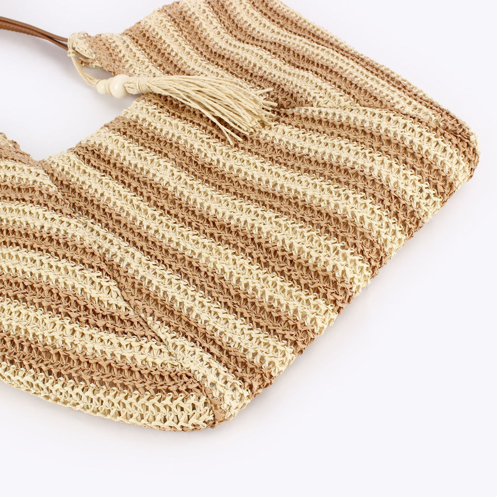 Striped Paper Straw Oversized Resort Shoulder Tote Bag