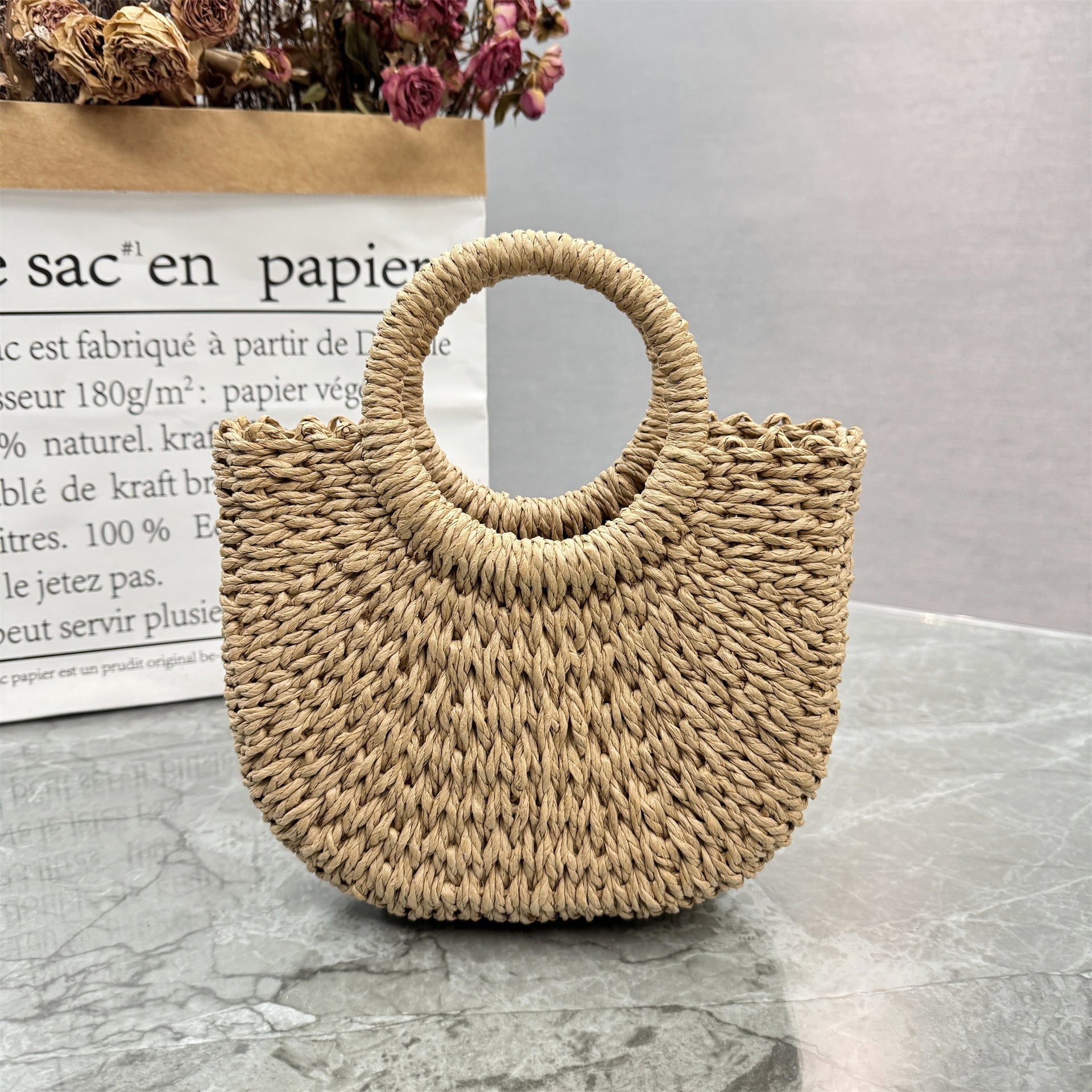 Handwoven Straw Beach Tote Bag