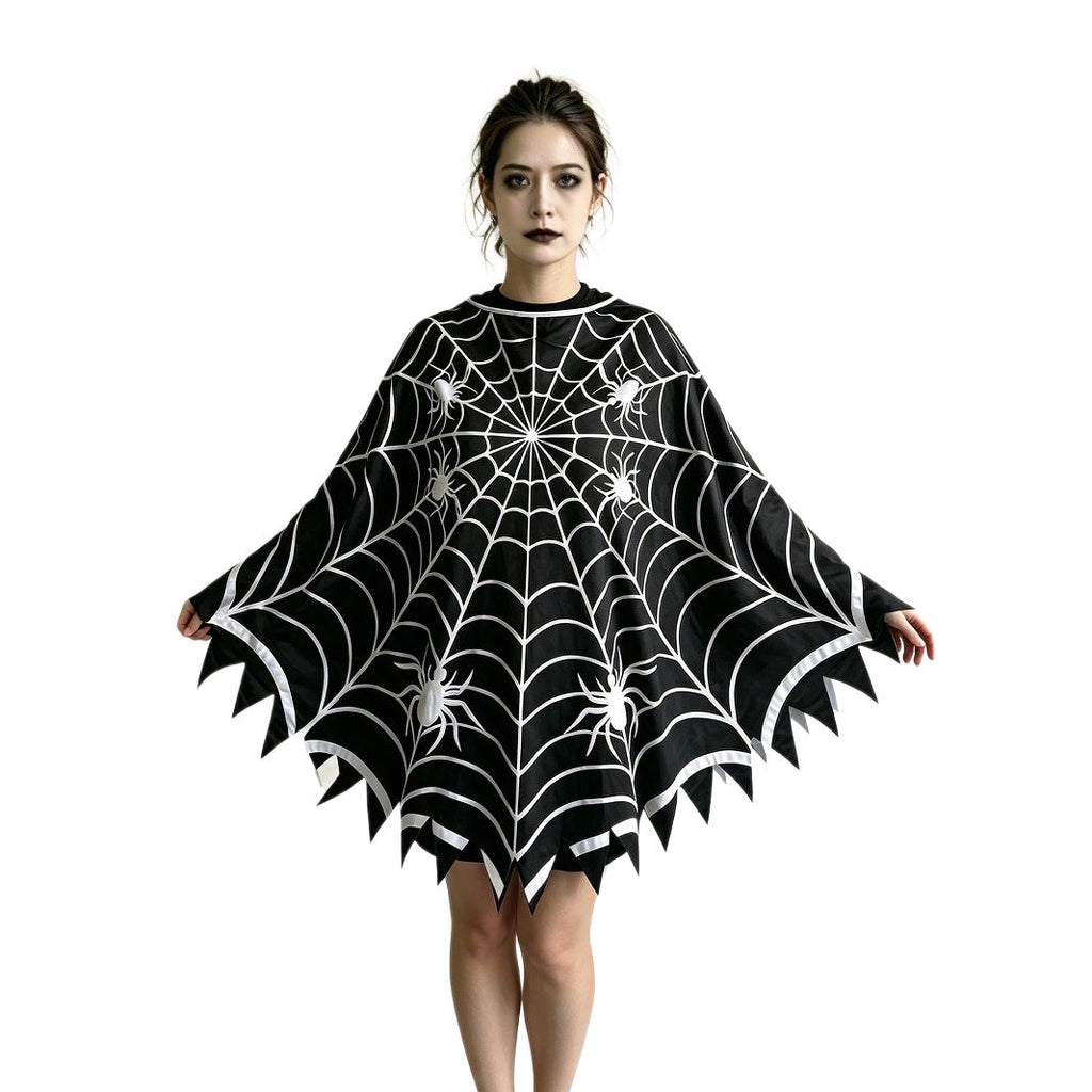 Black Gothic Spiderweb Halloween Poncho Costume