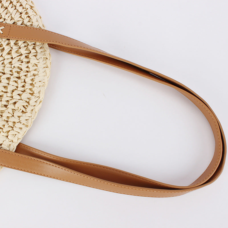 Women Simple Round Paper Rope Woven Shoulder Fashion Seaside Beach Vacation Bag