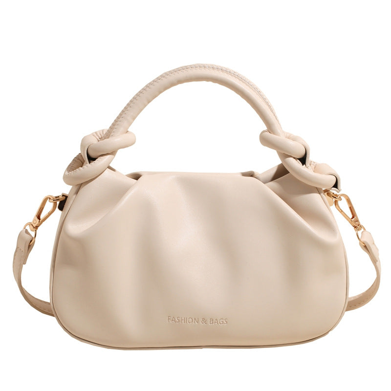 Soft PU Handbag with Knotted Handle and Crossbody Strap