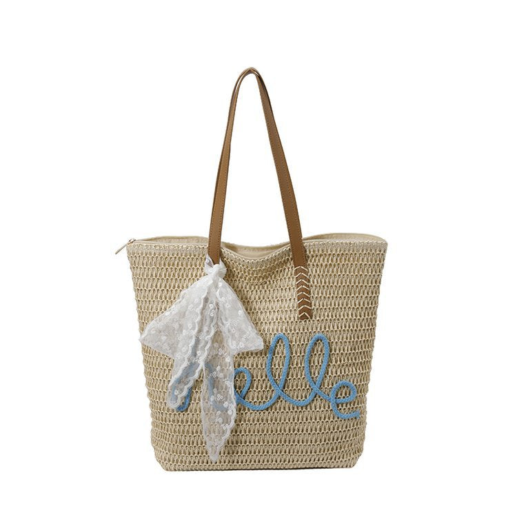 Beach Travel Straw 2026 New Fashion Letter Woven Shoulder Large Bag