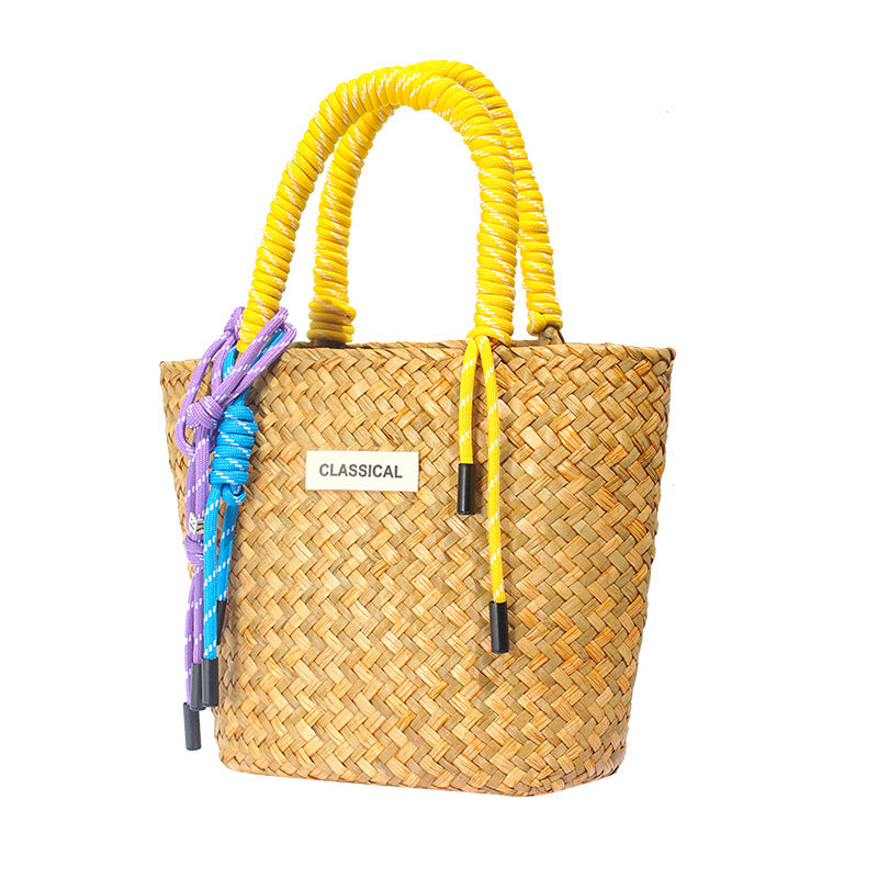 Handmade Colorful Straw Woven Beach Basket Bag