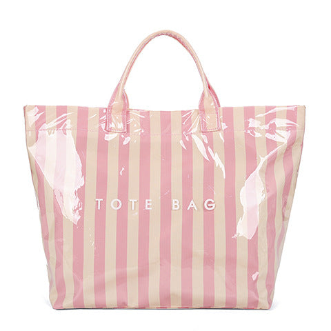 Striped PVC Canvas Large Capacity Tote Bag