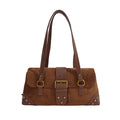 Chic Studded Suede Shoudler Bag with Buckle Detail