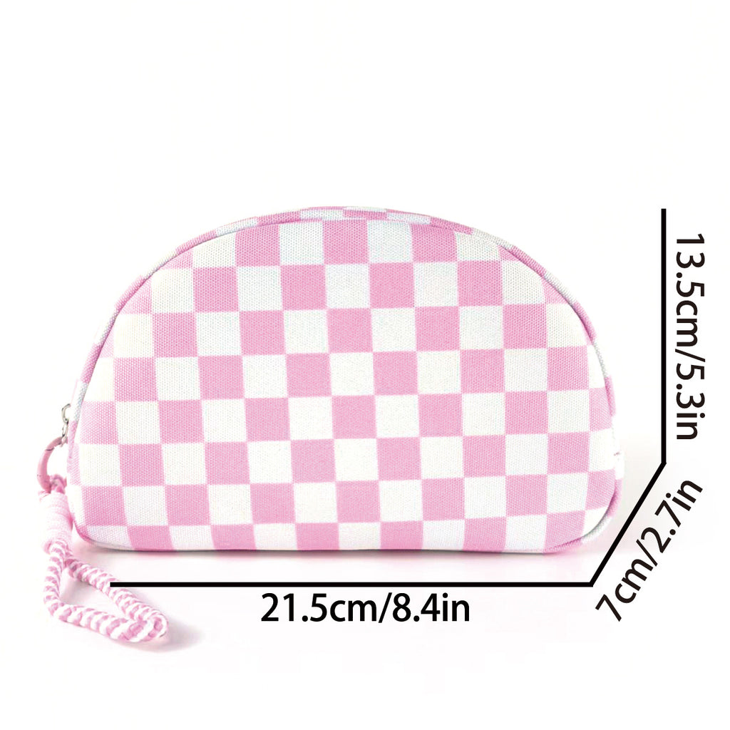 Polyester Checkered Tassel Clutch Waterproof Travel Cosmetic Bag