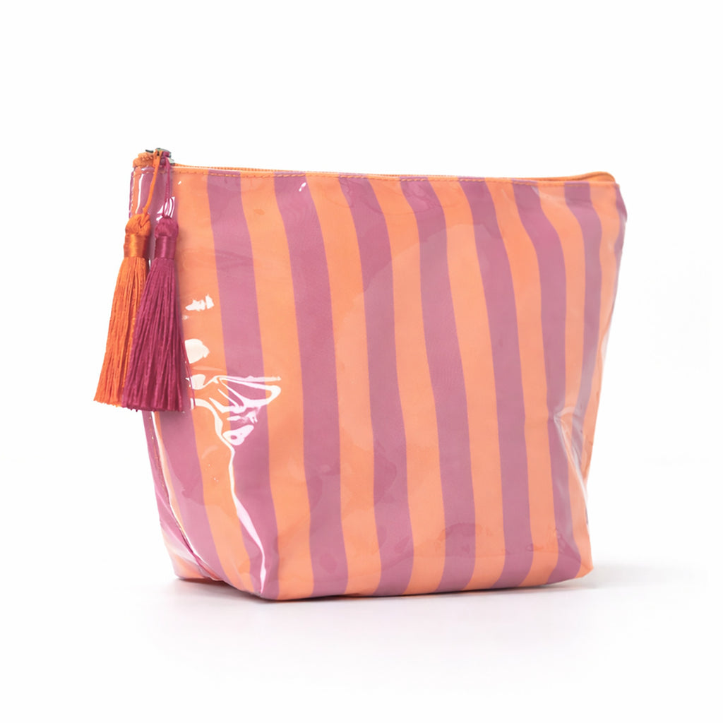 Glossy PVC Striped Waterproof Cosmetic Bag