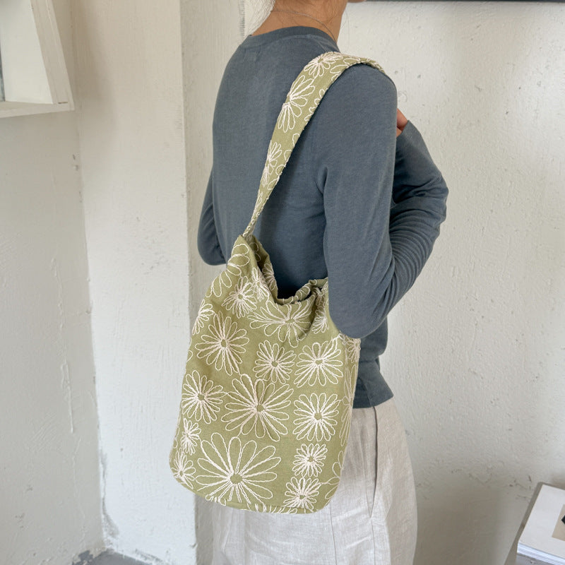 Floral Embroidered Canvas Shoulder Bag