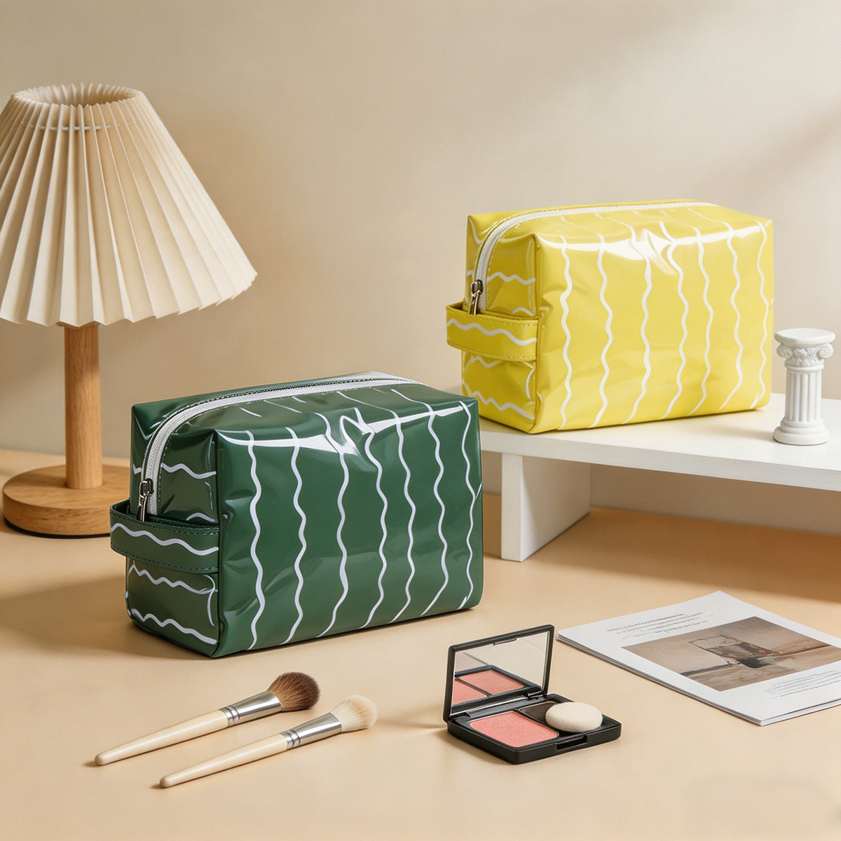 Glossy Waterproof PVC Wave Pattern Cosmetic Travel Bag