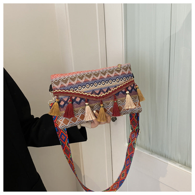 Ethnic Tassel Shoulder Tote Crossbody Bag