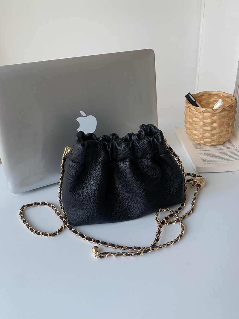Women Solid Color Niche Chain Crossbody Bucket Bag
