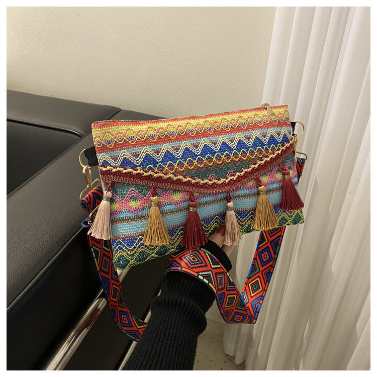 Ethnic Tassel Shoulder Tote Crossbody Bag