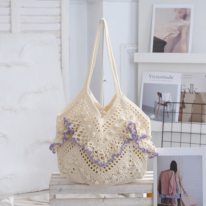 Women 2026 Hollow Woven Shoulder Tote Beach Vacation Bag