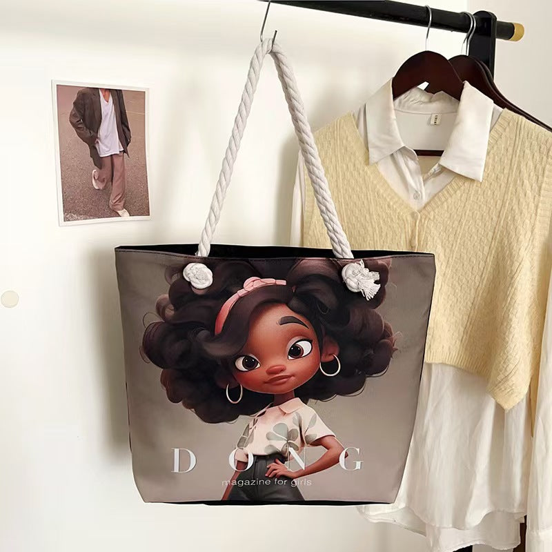 High-End Ethnic Canvas Hemp Rope Armpit Tote