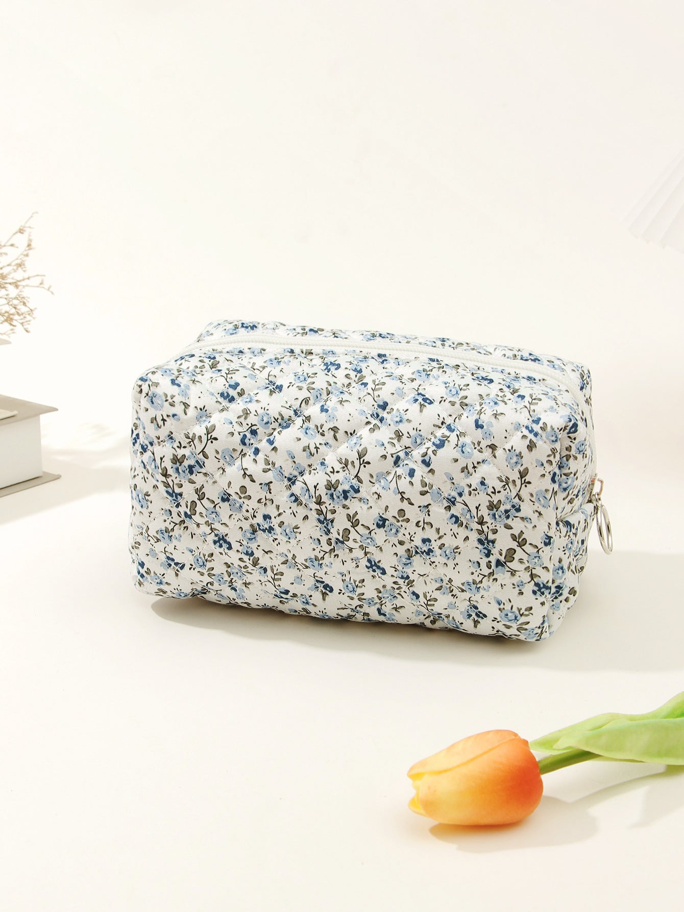 Small Floral Quilted Cotton Travel Cosmetic Bag