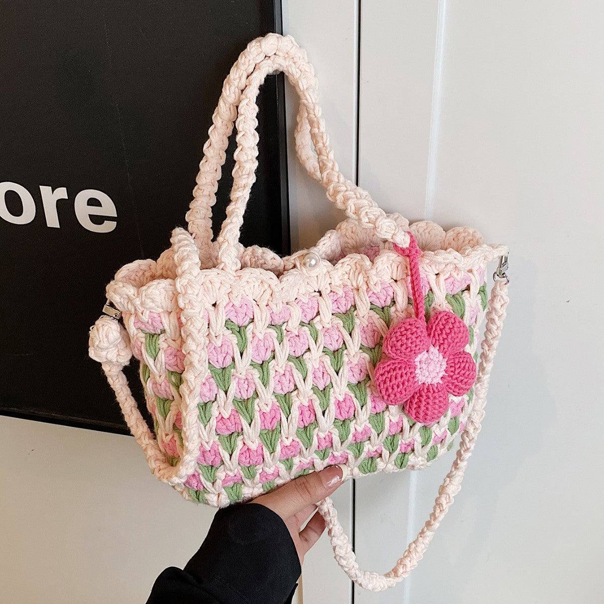 Fresh Tulip Phone 2026 New Yarn Crochet Soft Sunflower Crossbody Bag