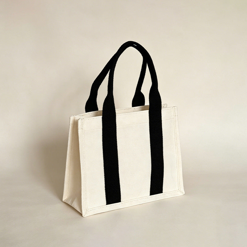Contrast Handle Structured Horizontal Canvas Tote Bag