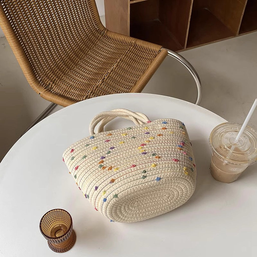 New Casual Cotton Floral Straw Woven Beach Vacation Crossbody Bag