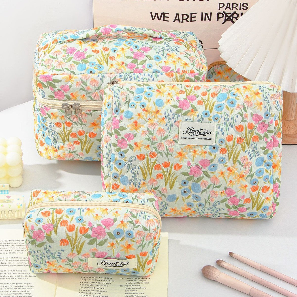 Floral Ins Quilted Cotton Cosmetic Bag
