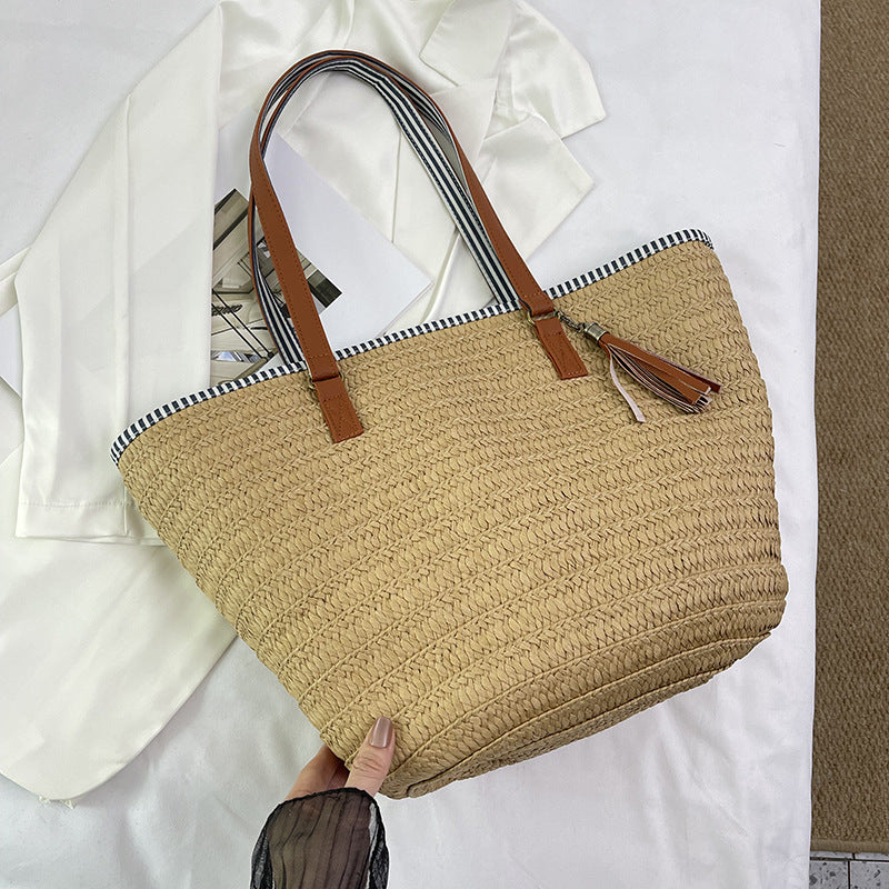 Minimalist Straw Large Handbag Unique Travel Vacation Shoulder Tote Bag