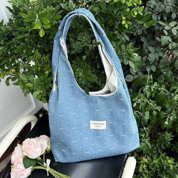 Women Bow Embroidered Large Capacity Shoulder Tote Bag