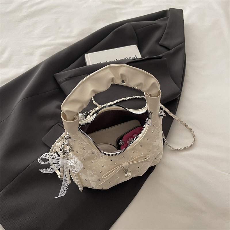 Women's Gentle Pleated Handbag Versatile Chain Shoulder Crossbody Bag