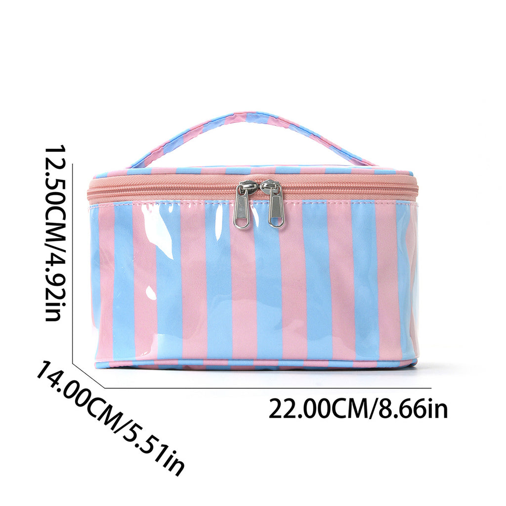 Contrast Stripe Cosmetic Bag Large Capacity Portable Toiletry Bag Waterproof Pvc Travel Storage Bag Large Capacity Cosmetic Bag