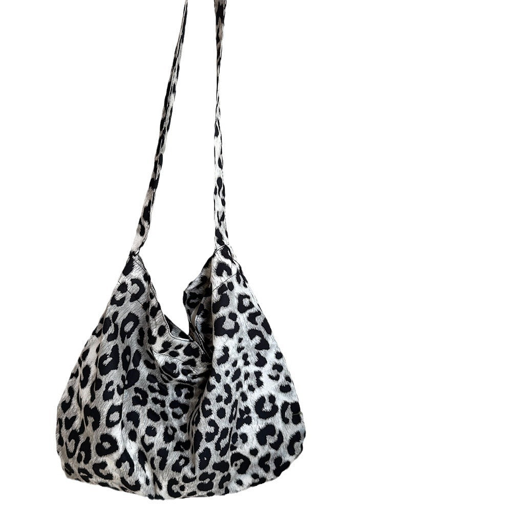 Leopard Print Large Capacity Canvas Crossbody Bag