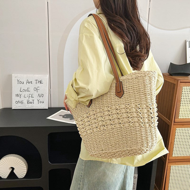 Women Beach Straw Stylish Woven Shoulder Large Spring Tote Bag