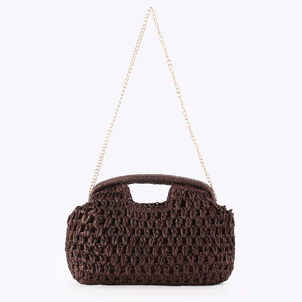 Woven Paper Clutch Convertible Chain Crossbody Bag