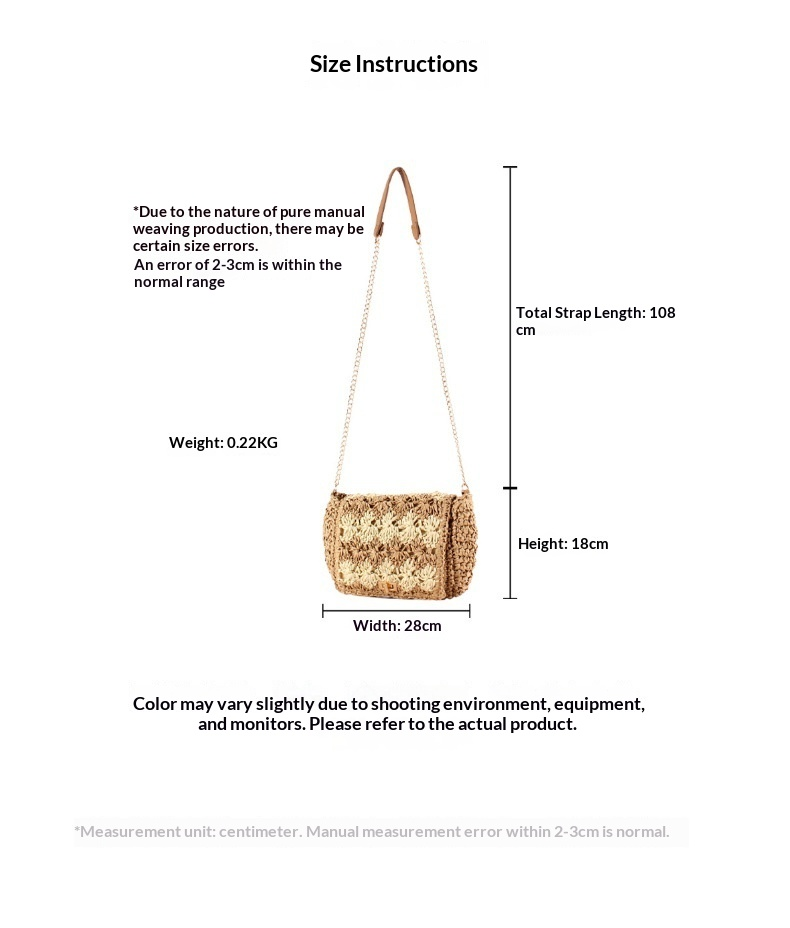 Handwoven Paper Straw Crochet Crossbody Bag with Chain Strap