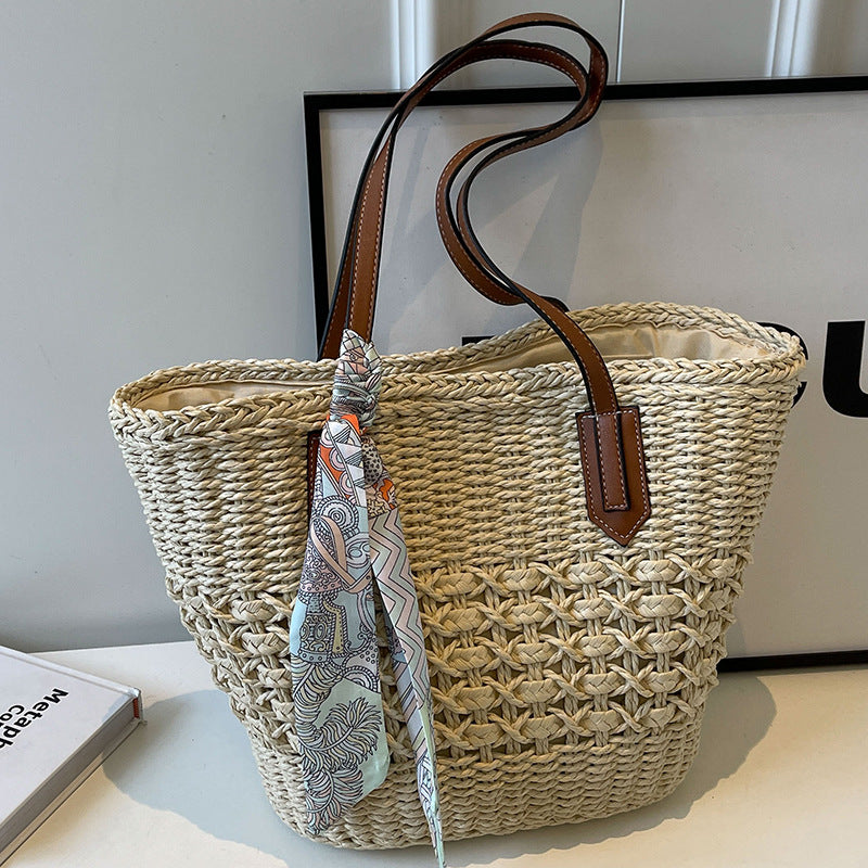 Women 2026 New Large Woven Beach Straw Shoulder Tote Bag