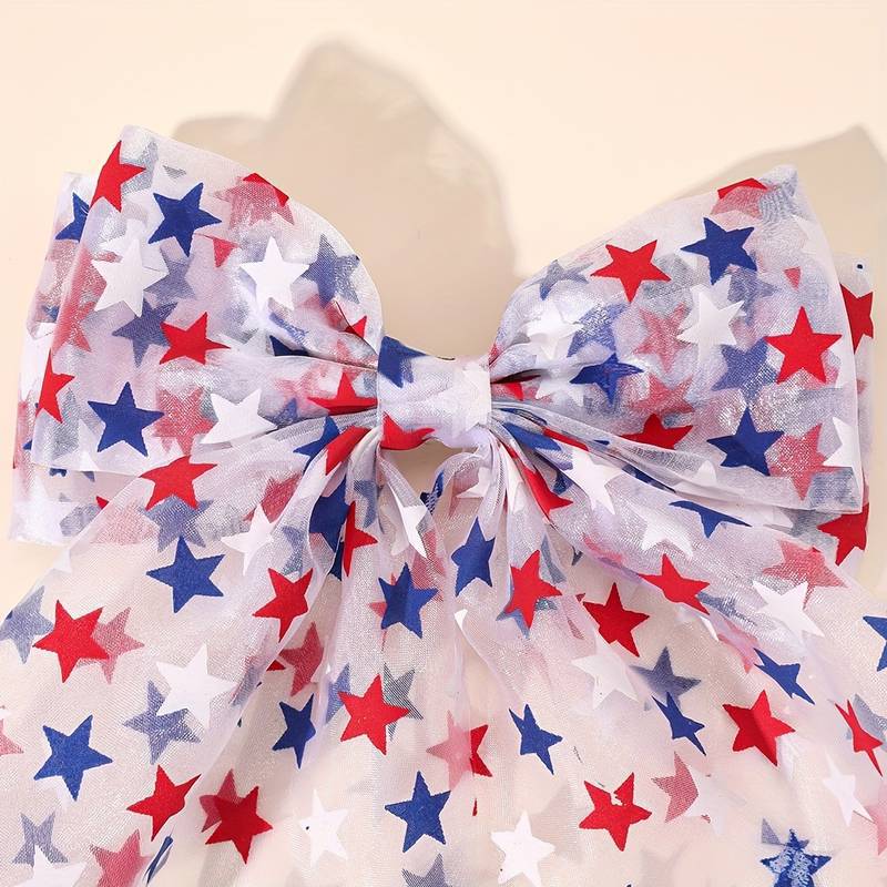 Independence Day Mesh Star Big Bow Hair Clip